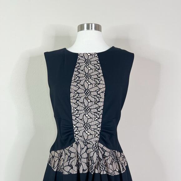 Anthropologie | Eva Franco Lace Panel Black Cream Fit Flare Floral Party Dress 6 - Picture 3 of 11